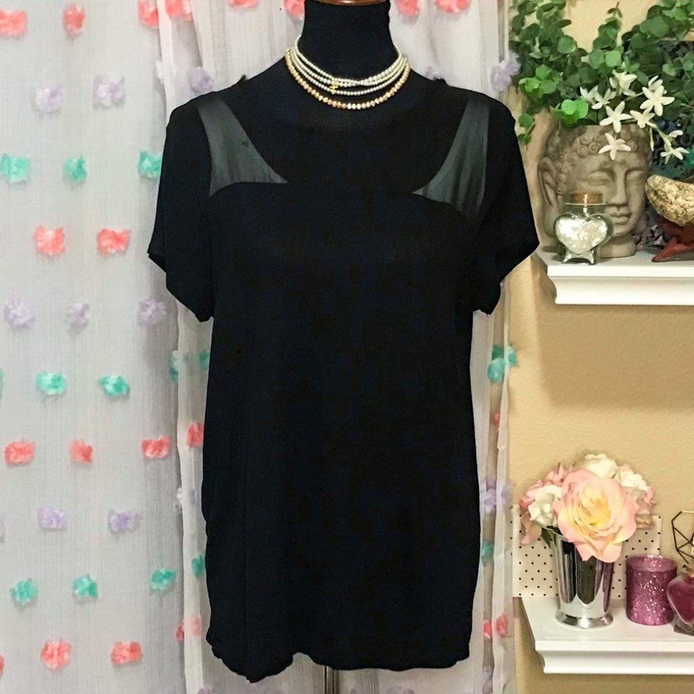 Loft Embellished Sheer Neck Zip Back Tee